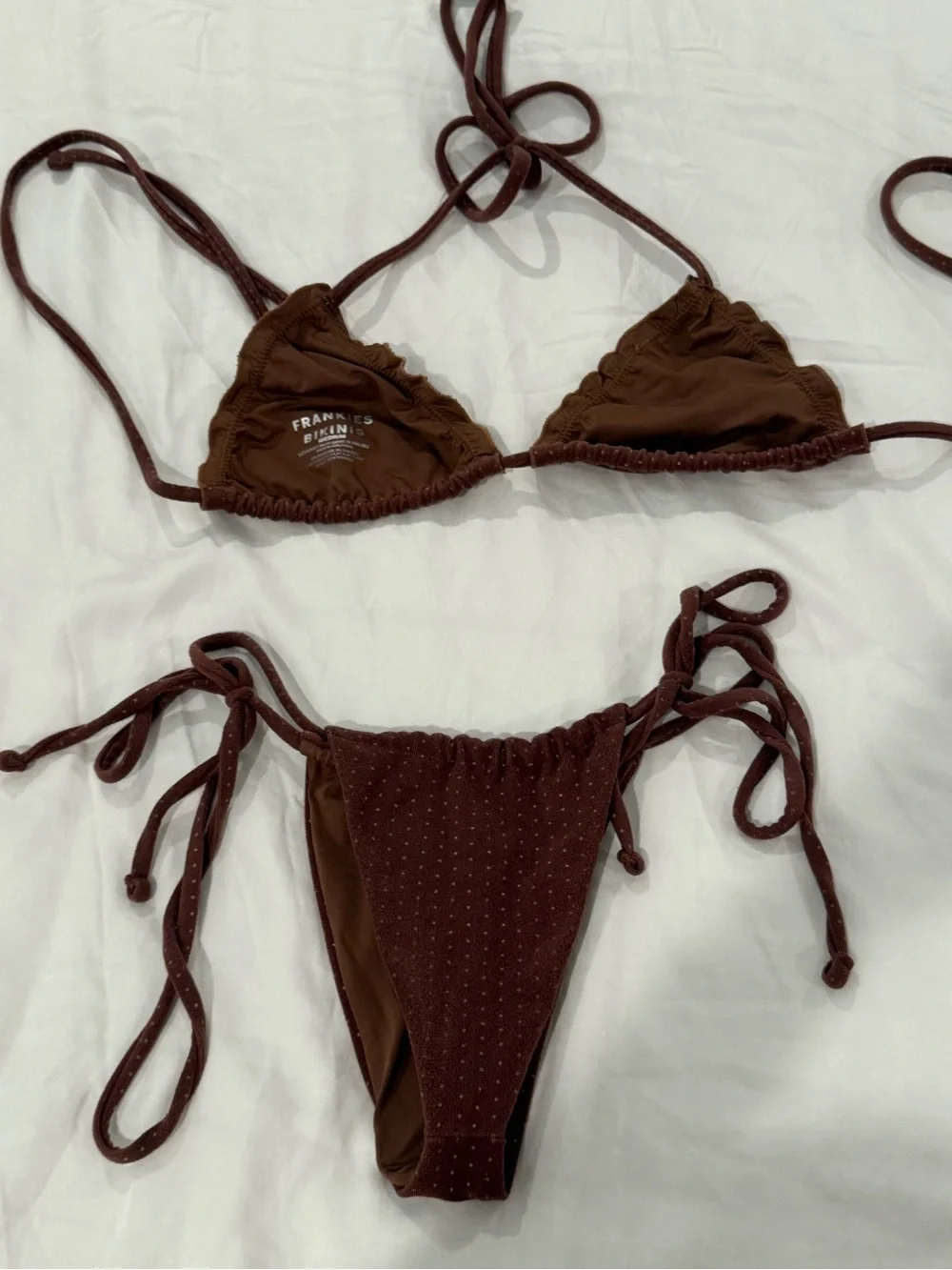 Frankie's Bikinis Brown Dotted Tie-Side Triangle Bikini